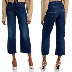 7 FOR ALL MANKIND Alexa Cropped Trouser Wide Leg Raw Hem Jean (Sz 30)